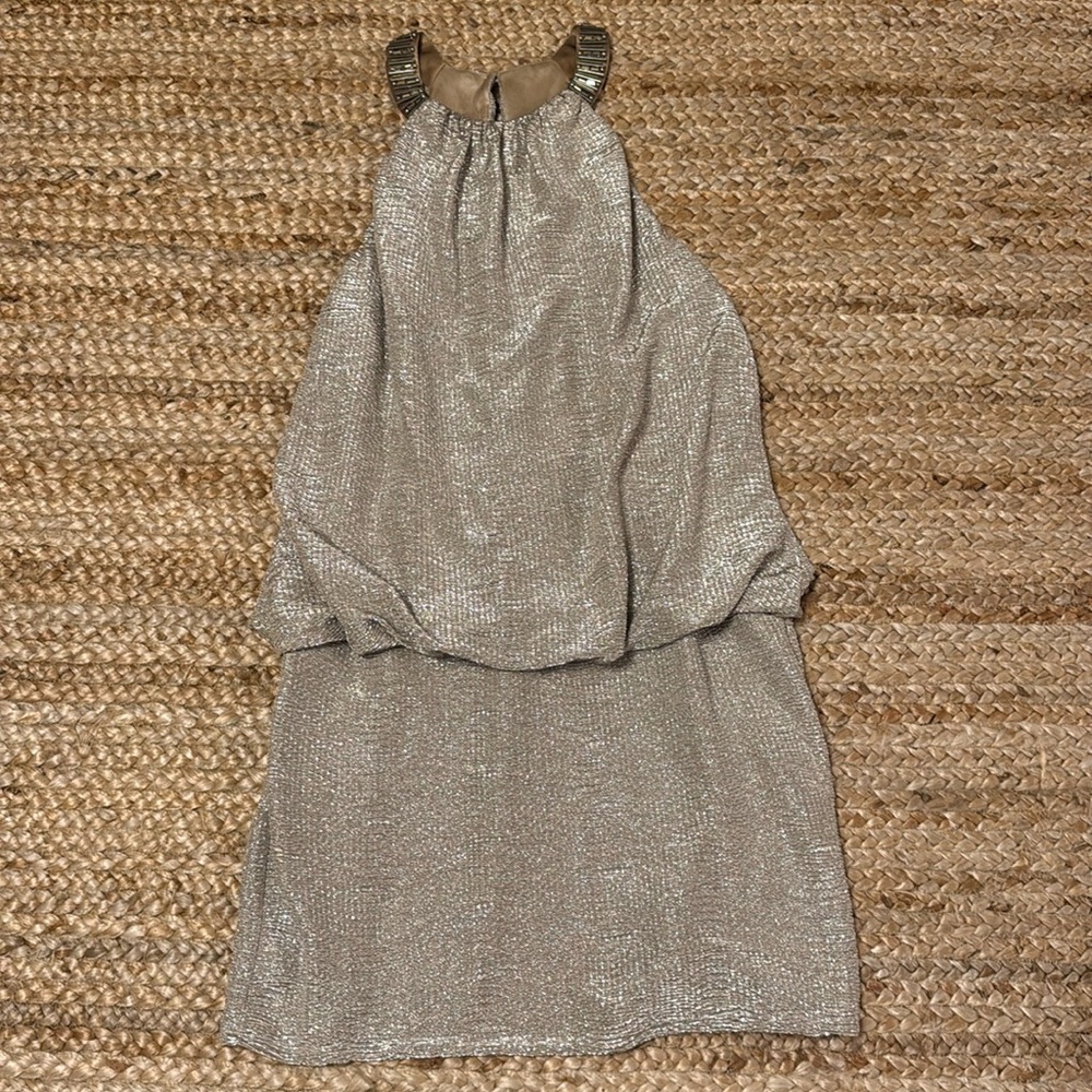 Laundry by Shelli Segal Metallic Beaded Neck Mini Formal Cocktail Dress Size 10